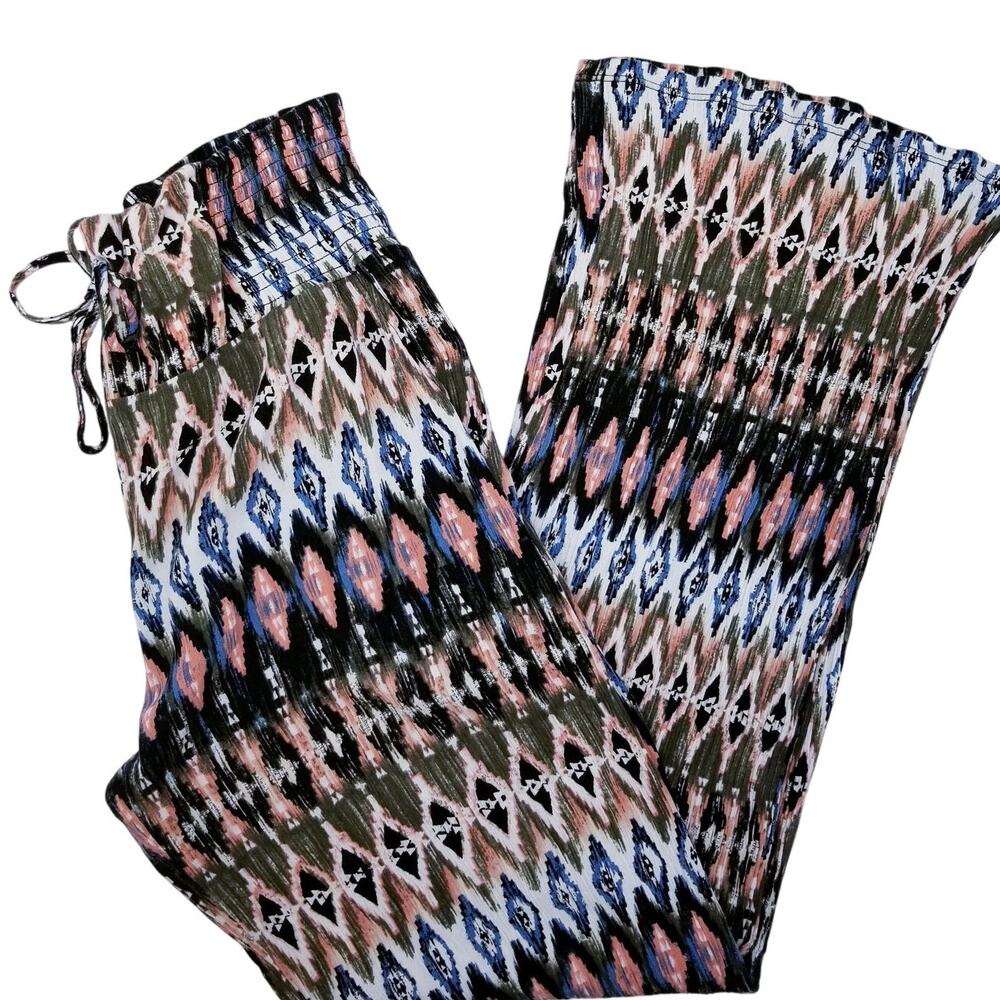 Peace & Pearls Native Ikat Wide Leg Rayon Viscose Pants - Size L